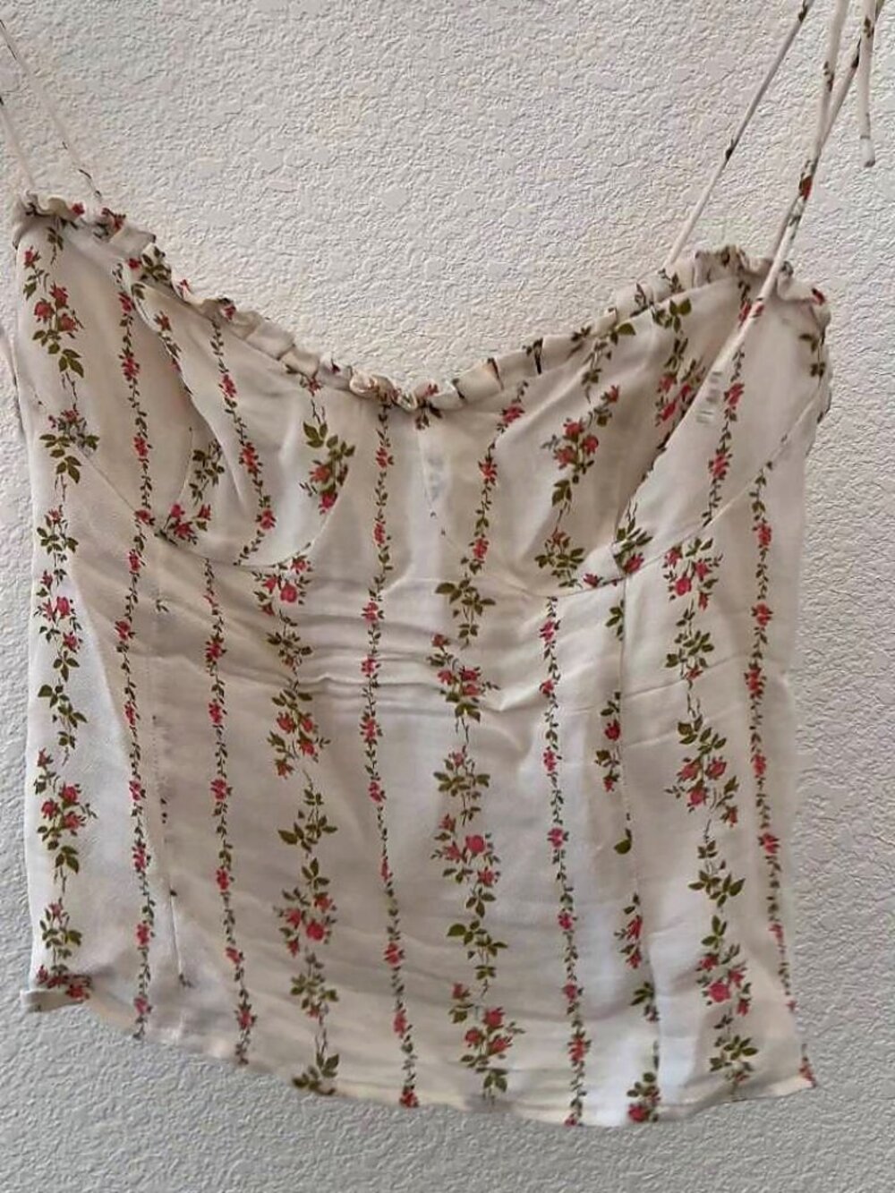 Reformation Size 8 Cream Floral Ruched Smocked Zip Back Cami Top
